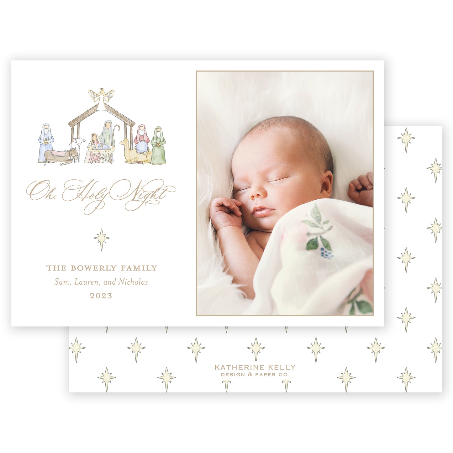 gold landscape nativity holiday card