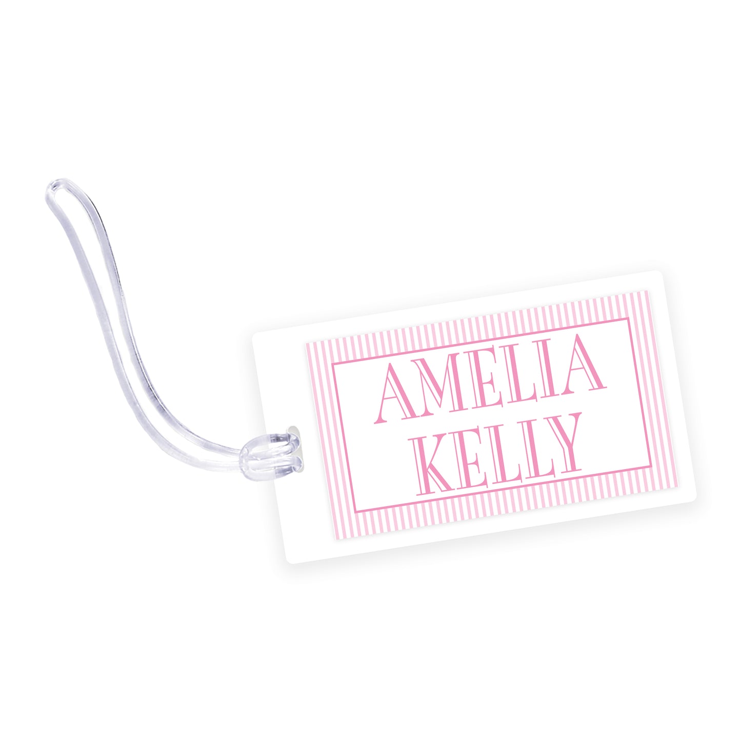 hot pink stripe laminated bag tag