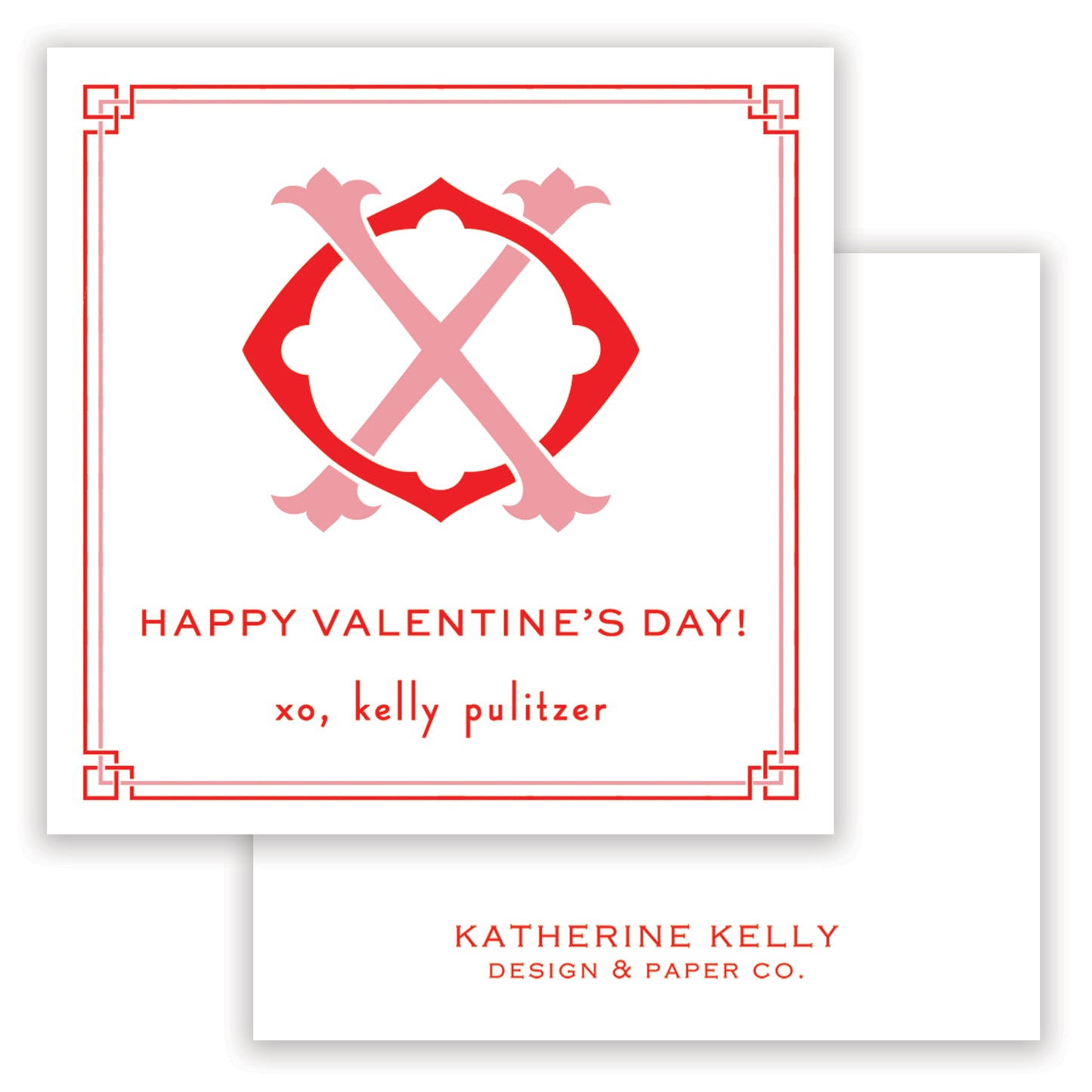 xo monogram valentine - pink & red on white