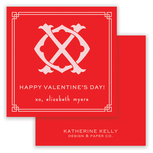 xo monogram valentine - pink on red