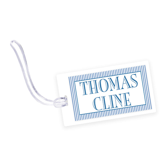 navy stripe laminated bag tag