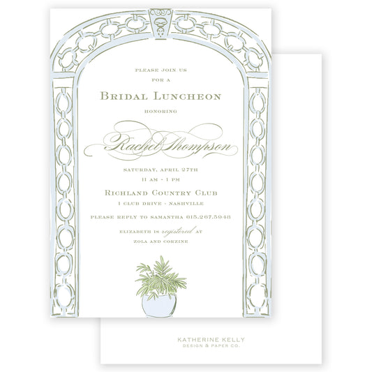 blue trellis party invitation