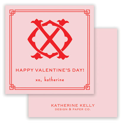 xo monogram valentine - red on pink