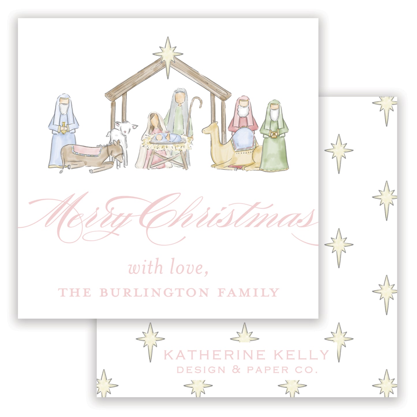 pink nativity enclosure card