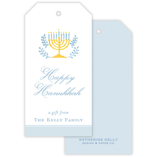 watercolor menorah personalized gift tag