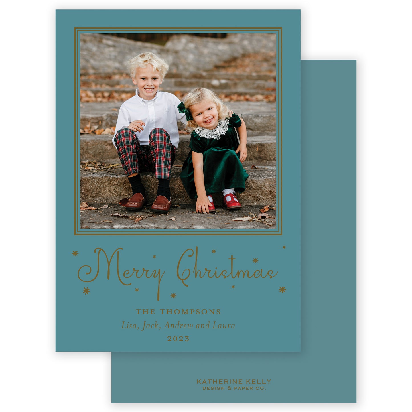 teal merry christmas drip holiday card