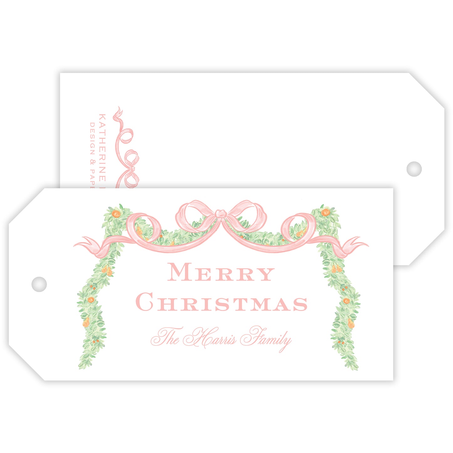 pink bow garland personalized gift tag