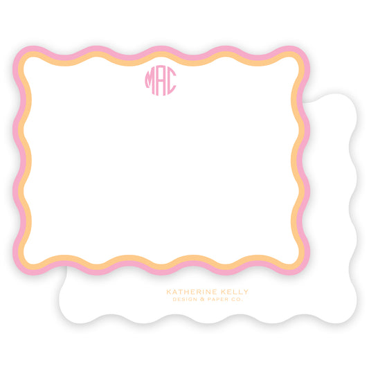 pink & orange wave monogram notecard