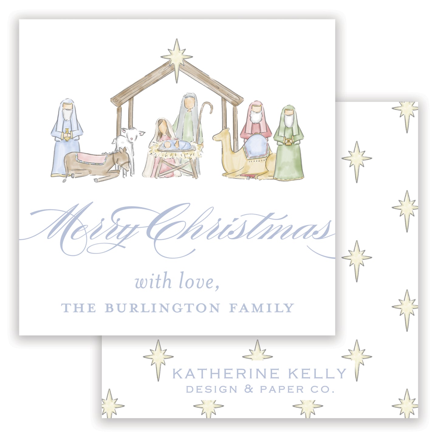 blue nativity enclosure card