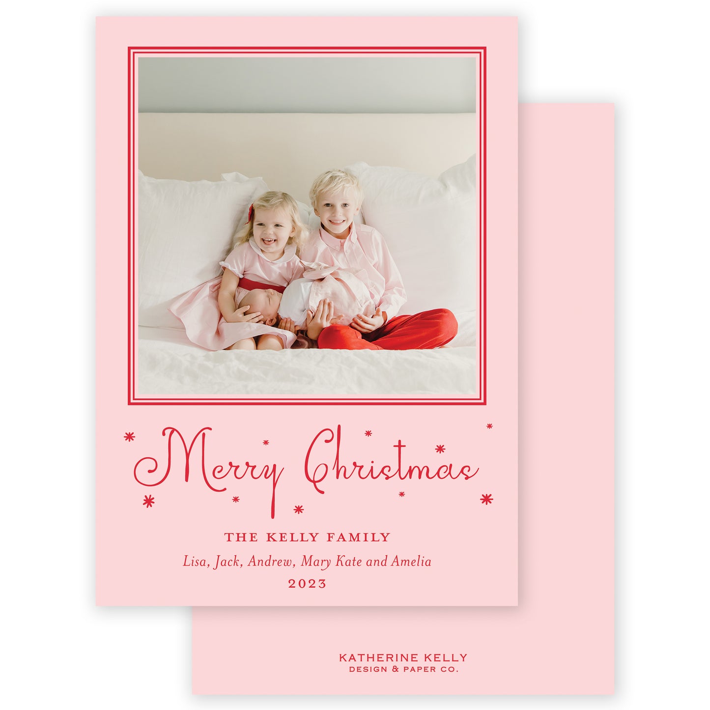 pink merry christmas drip holiday card