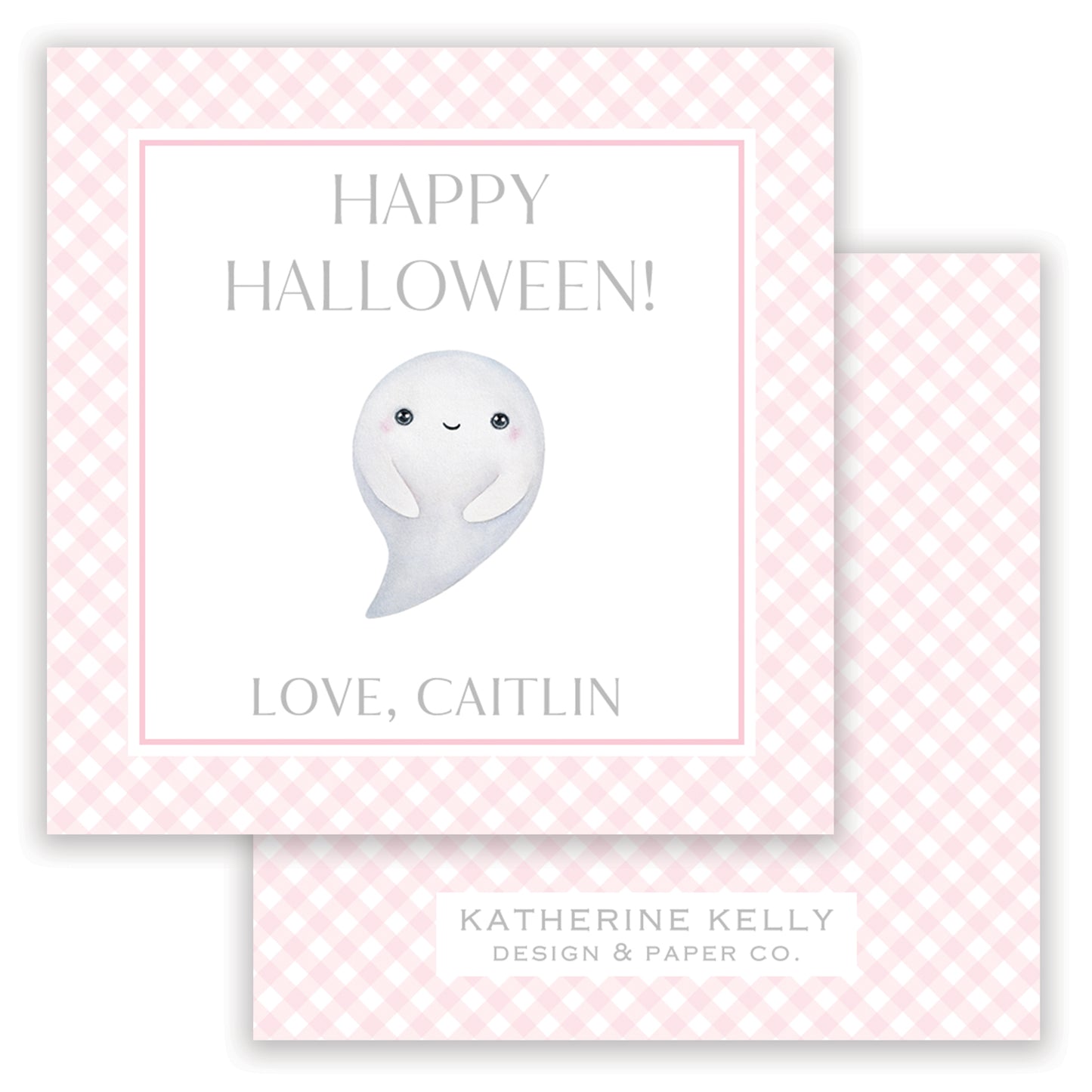 pink friendly ghost halloween card