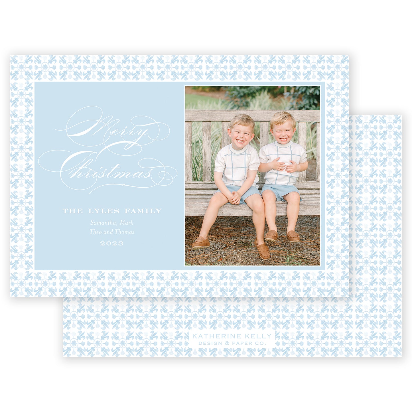 blue landscape tuscan tile holiday card