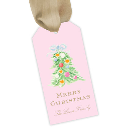 oh, christmas tree pink personalized gift tag