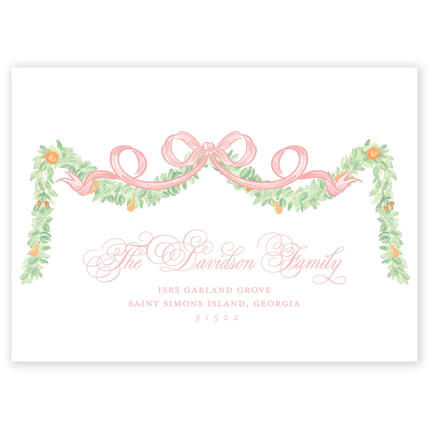 pink garland bow photo holiday card