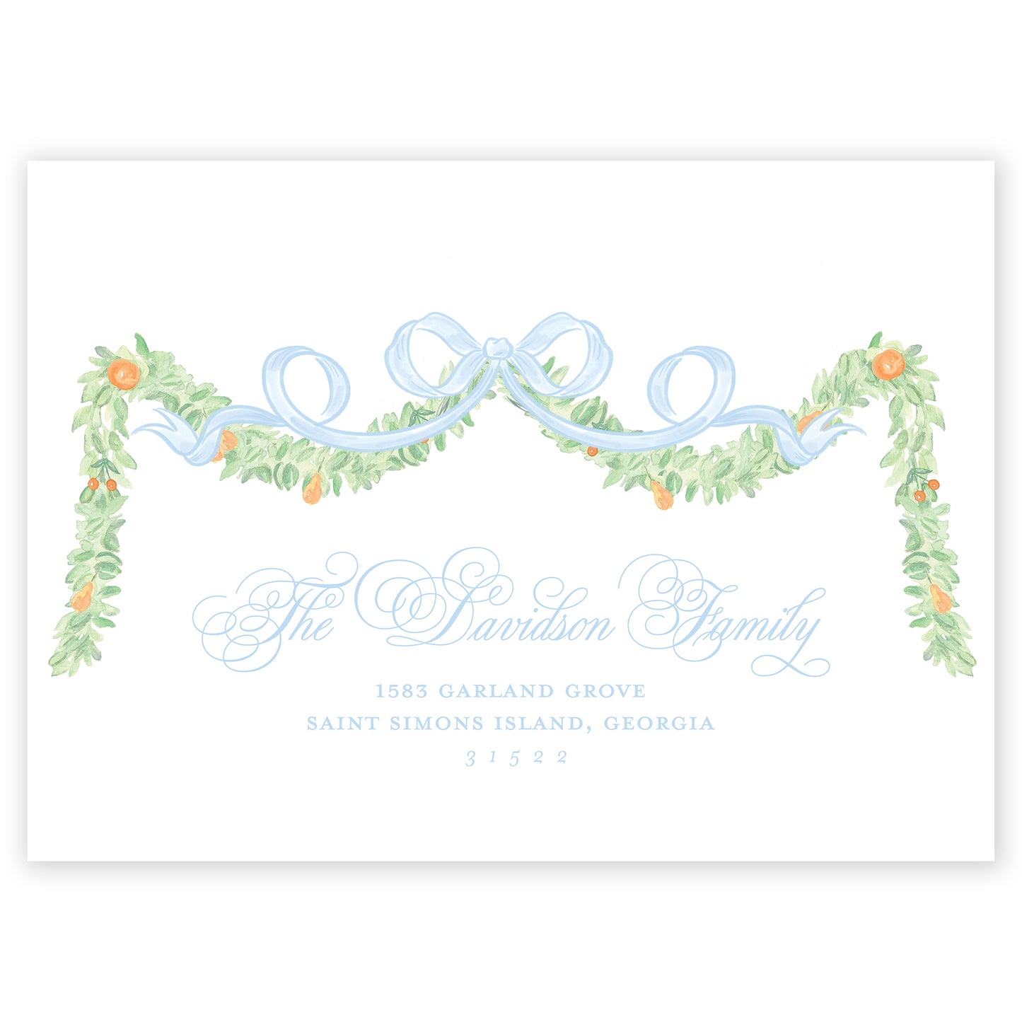 blue garland bow landscape photo holiday card