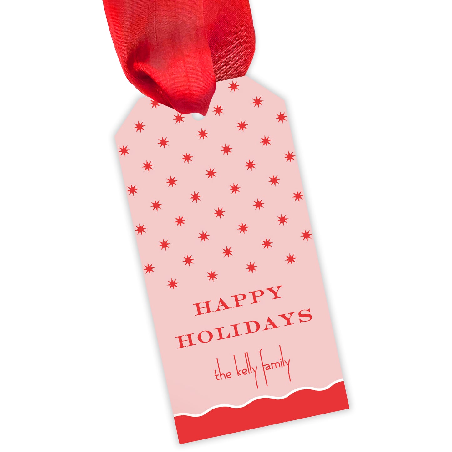 red squiggle personalized gift tag