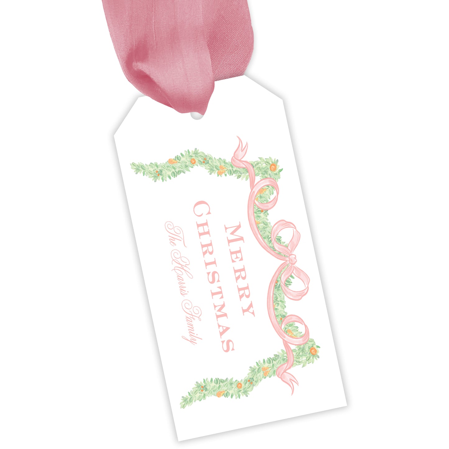 pink bow garland personalized gift tag