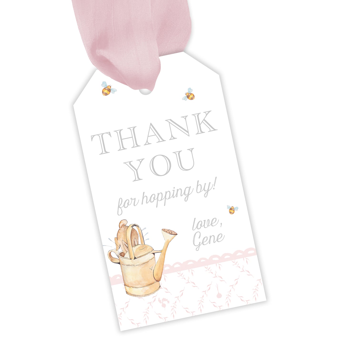 peter rabbit pink trellis party favor tag