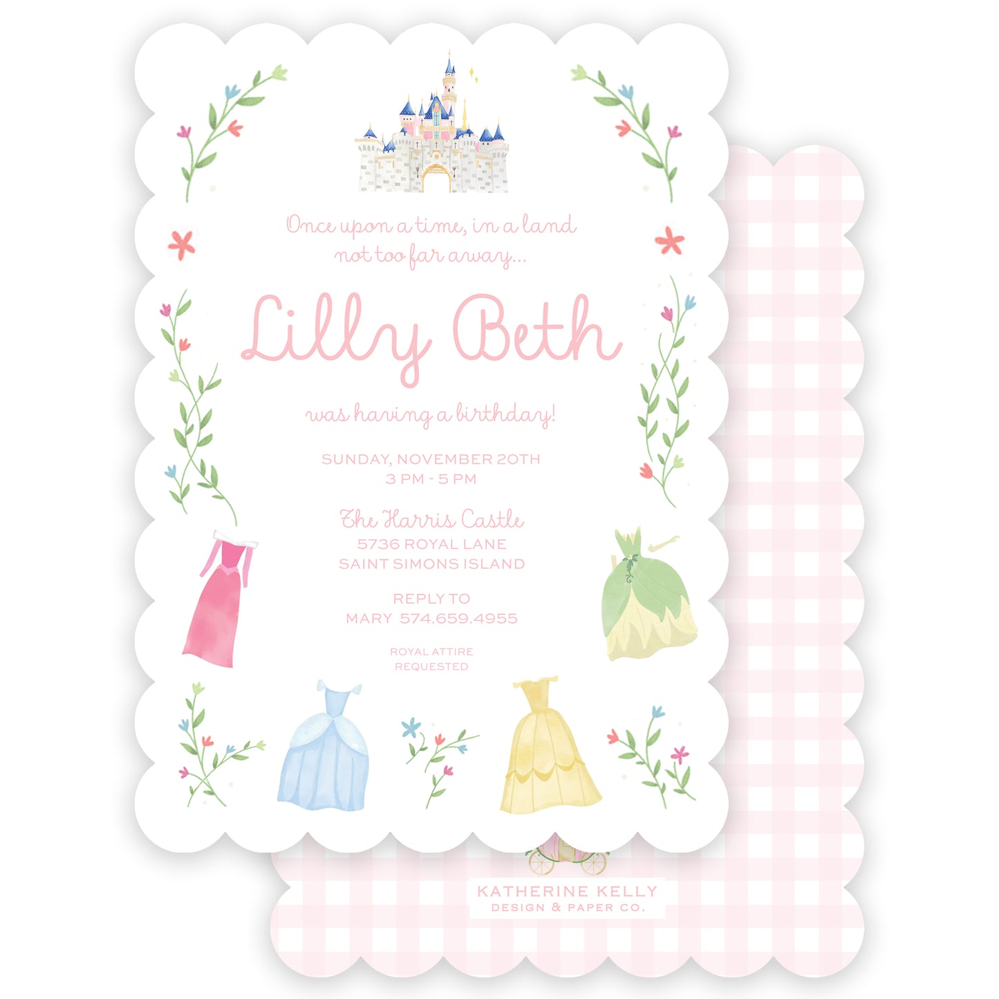 princess dresses birthday invitation