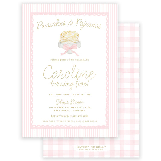 pancakes & pajamas birthday invitation - pink