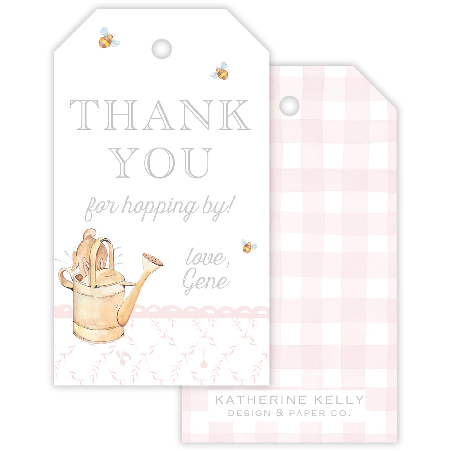 peter rabbit pink trellis party favor tag