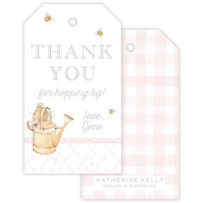 peter rabbit pink trellis party favor tag