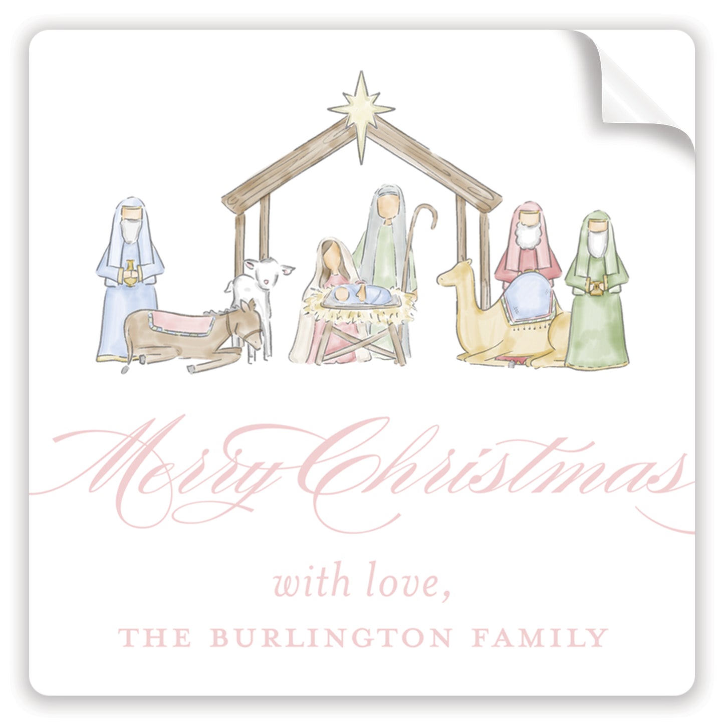 pink nativity holiday stickers