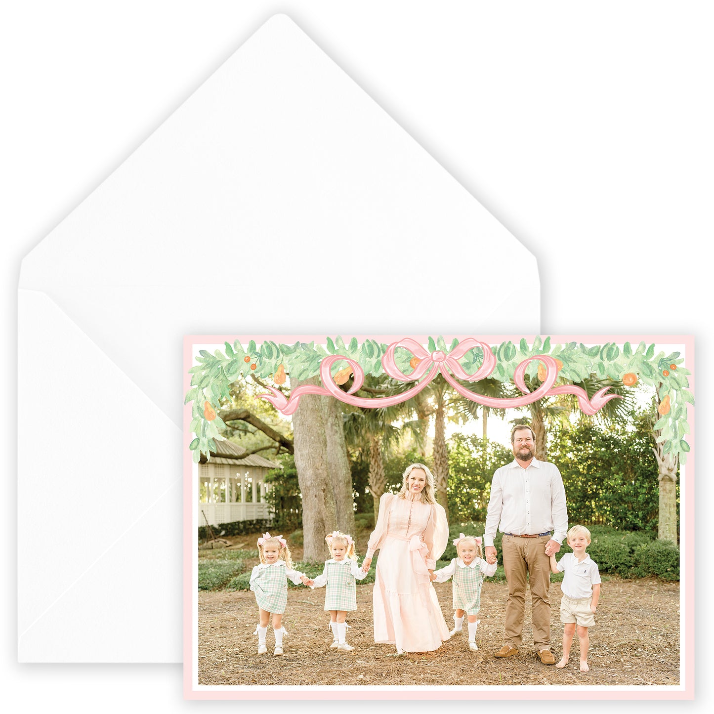 pink garland bow landscape photo holiday card