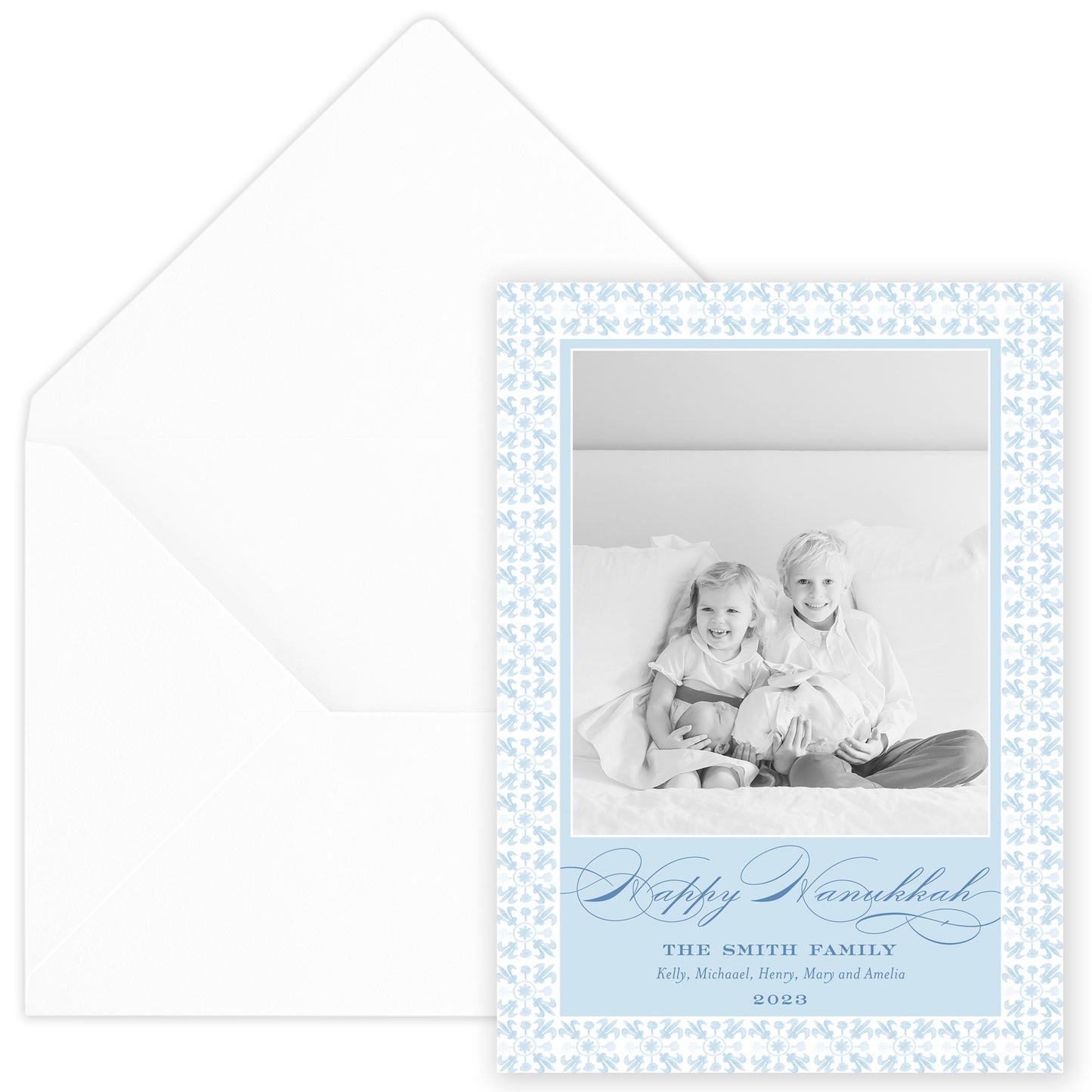 cerulean blue tuscan tile holiday card