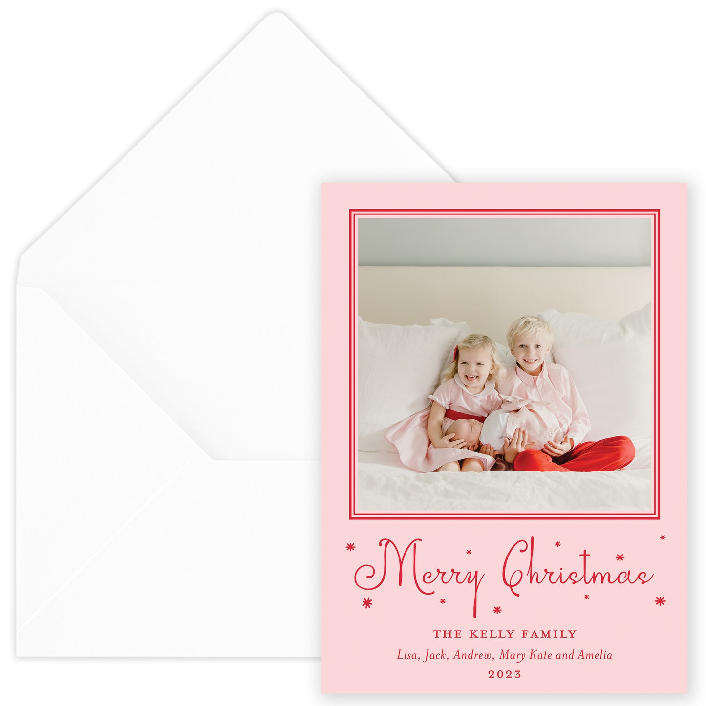 pink merry christmas drip holiday card