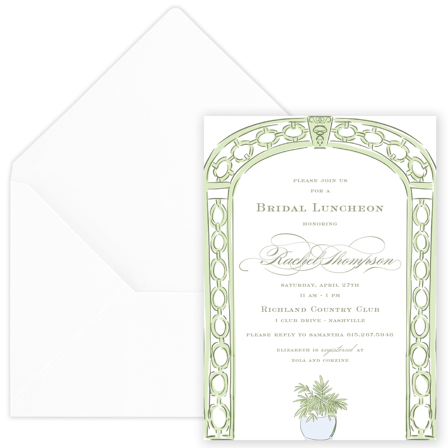 green trellis party invitation