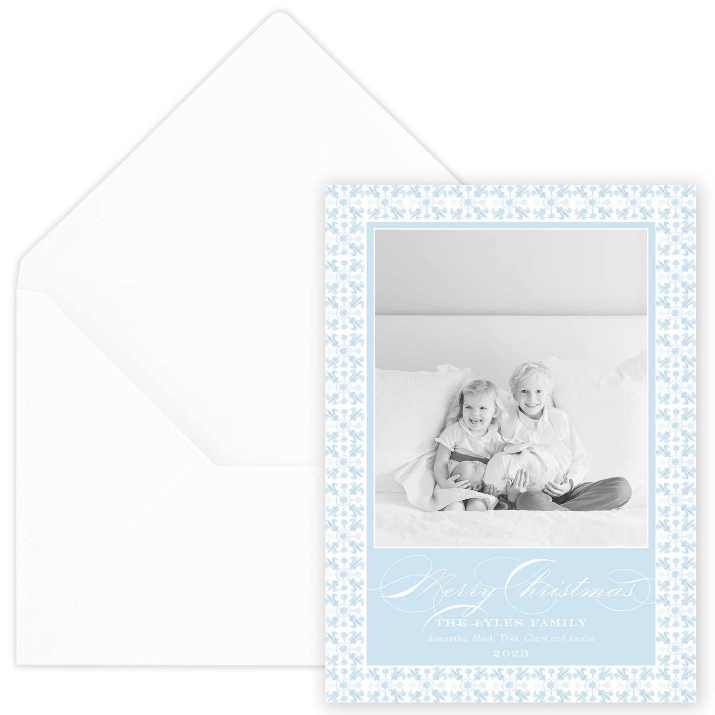 blue tuscan tile holiday card