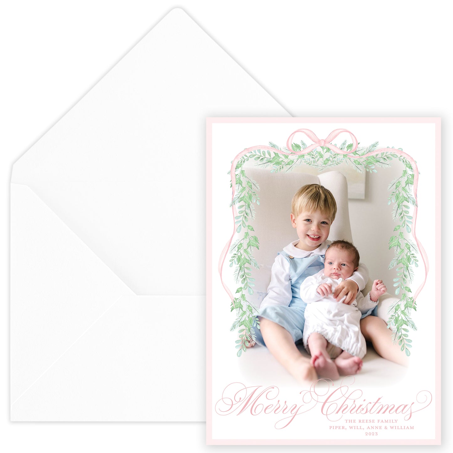 baby pink vine holiday card