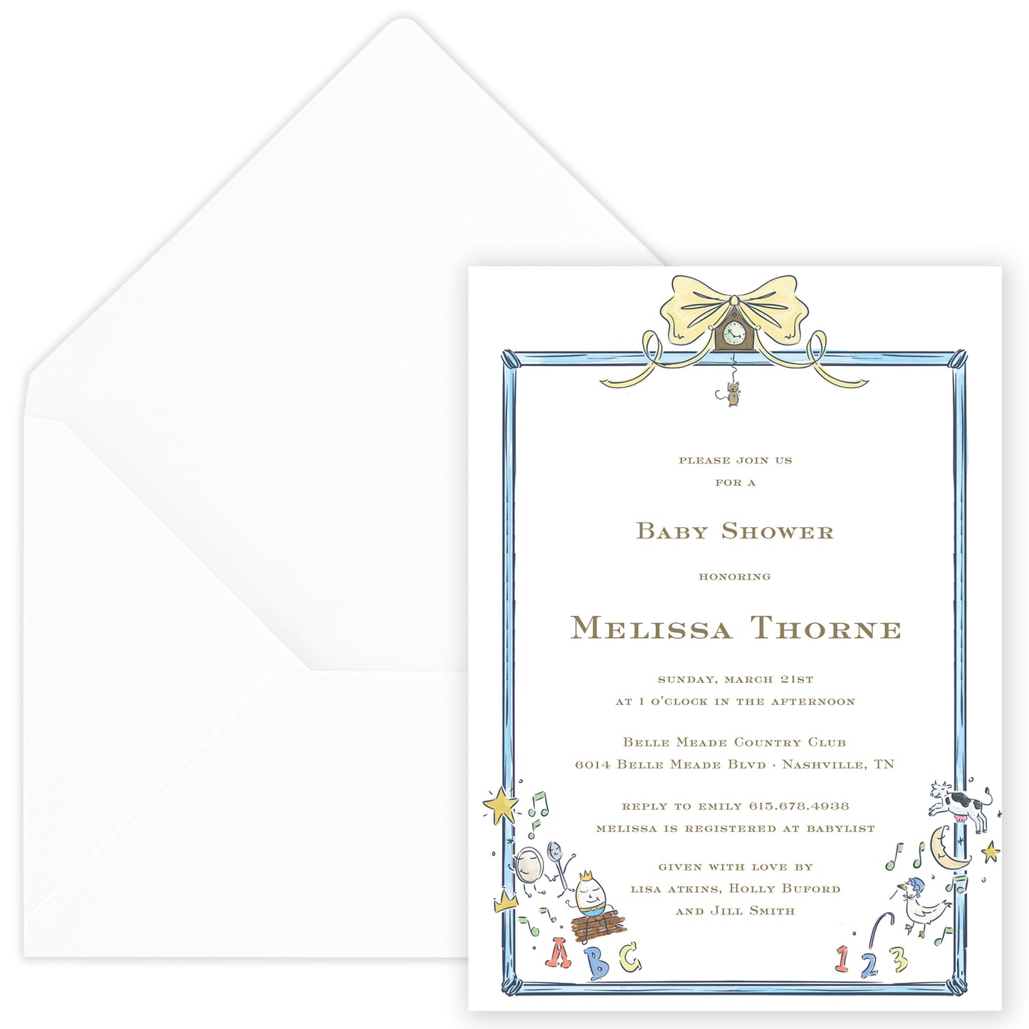 blue hickory dickory party invitation