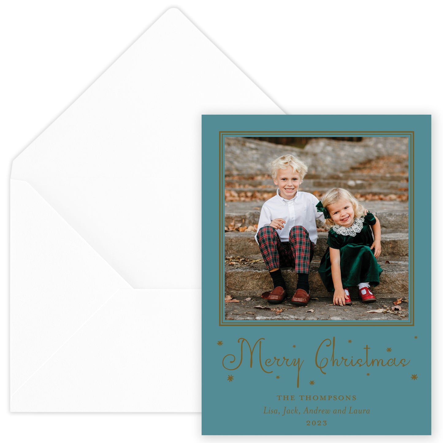 teal merry christmas drip holiday card