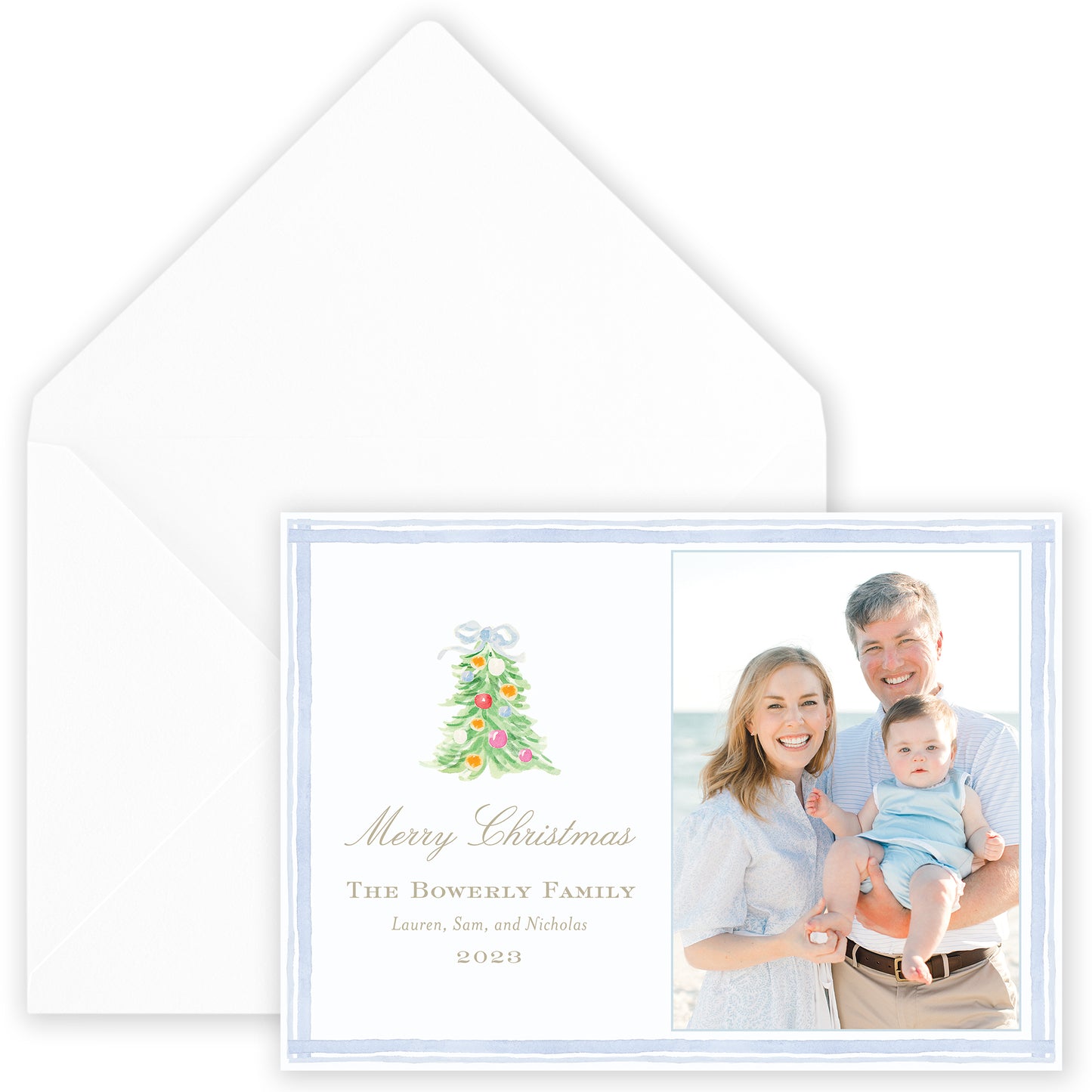 oh, christmas tree blue horizontal holiday card