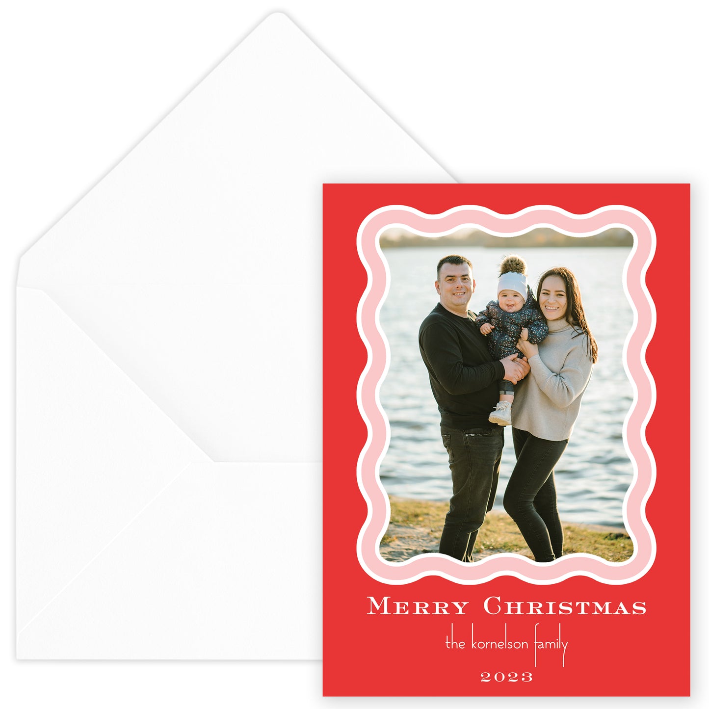 red squiggle holiday card