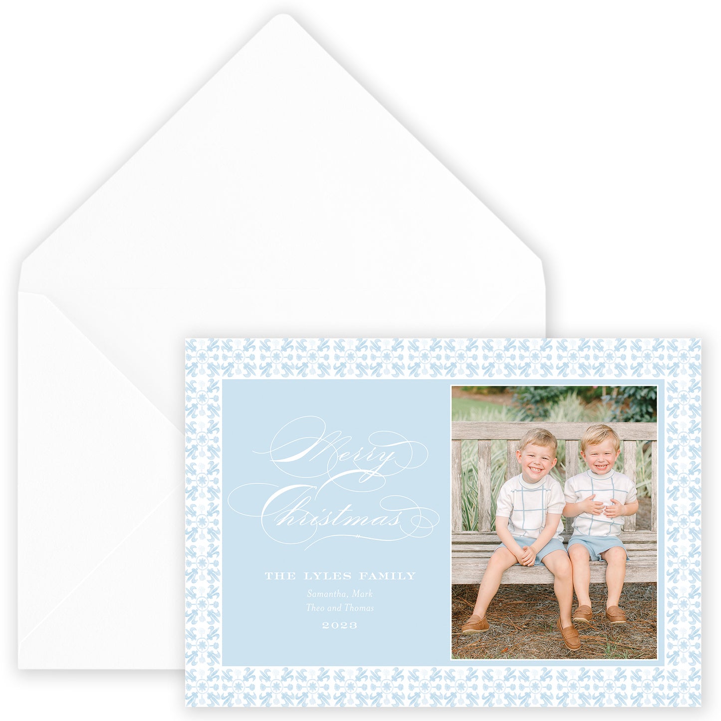 blue landscape tuscan tile holiday card