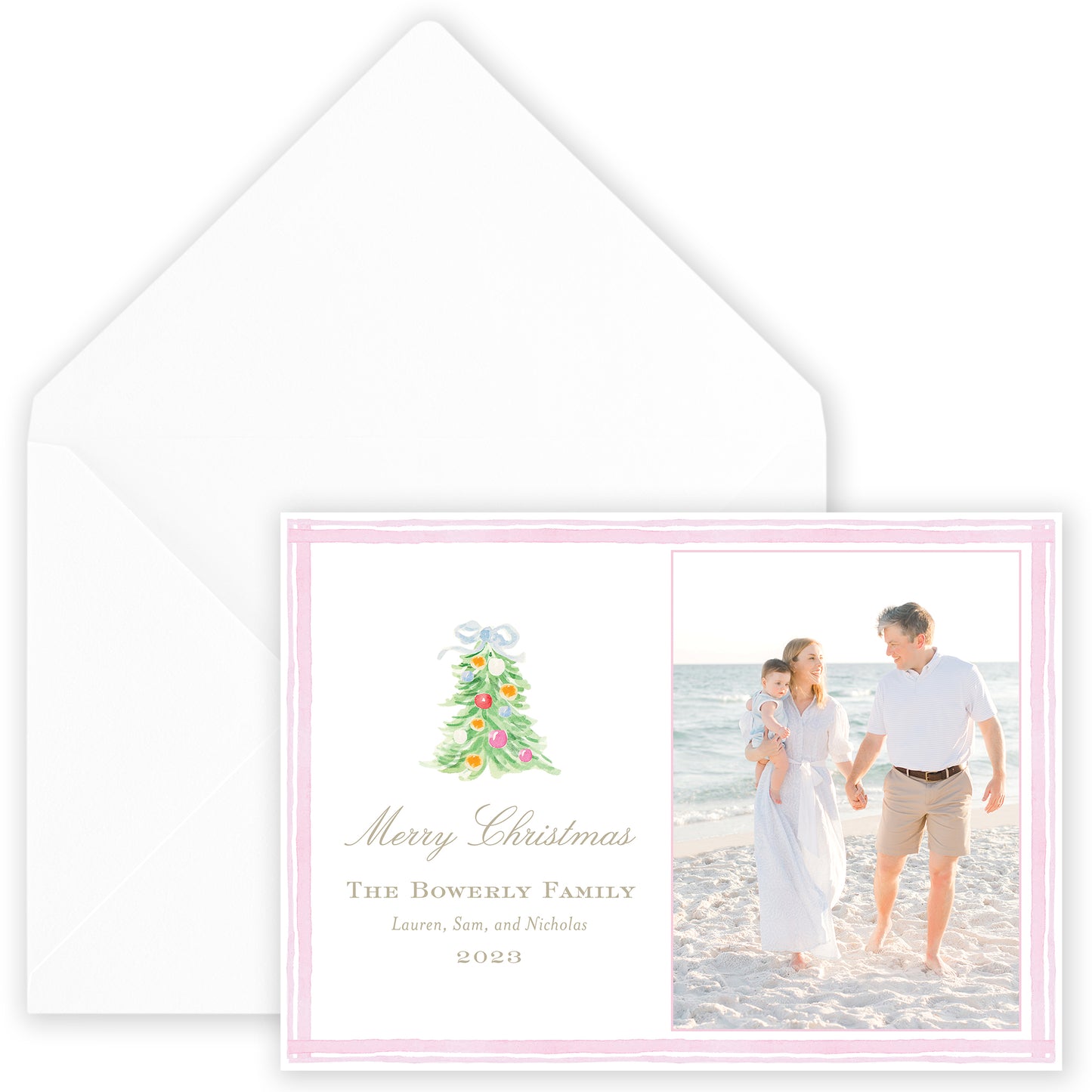 oh, christmas tree pink horizontal holiday card