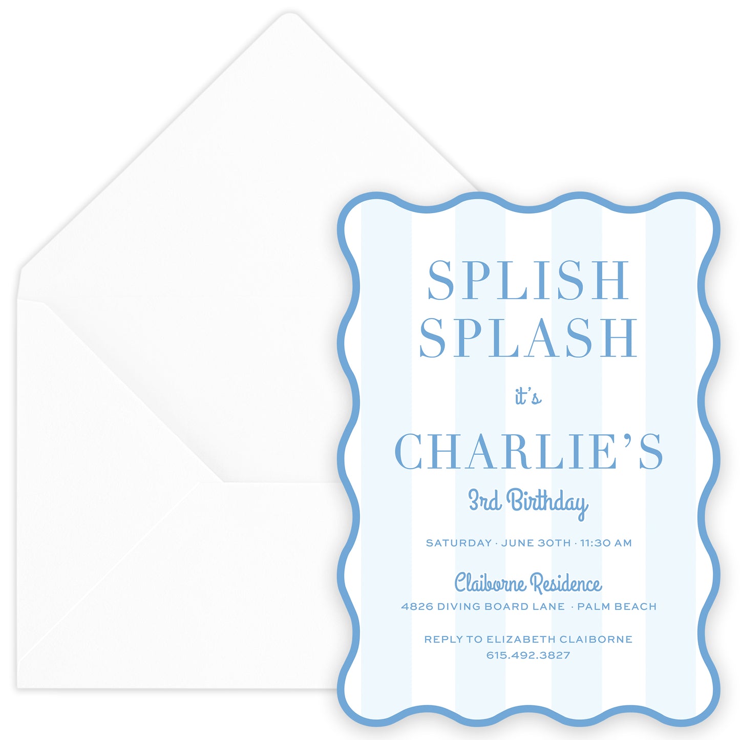 blue splish splash party invitation