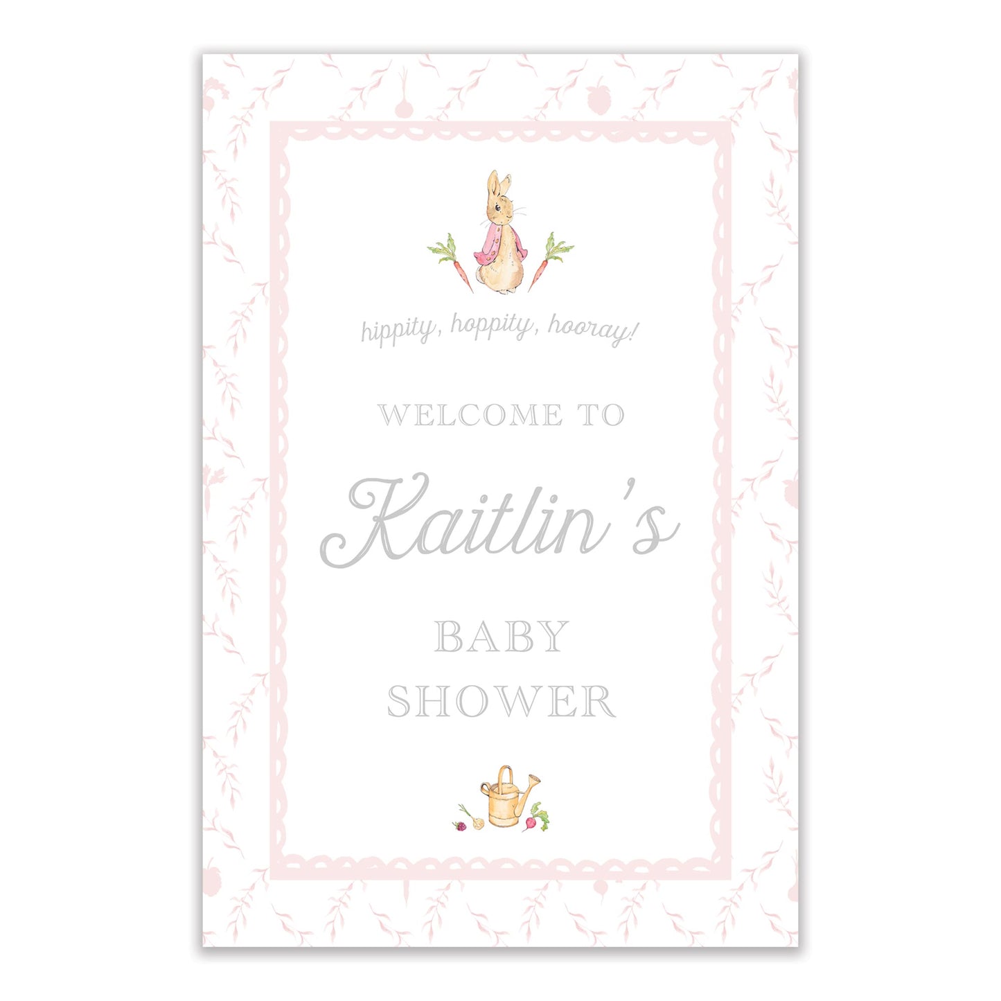 peter rabbit pink trellis welcome sign