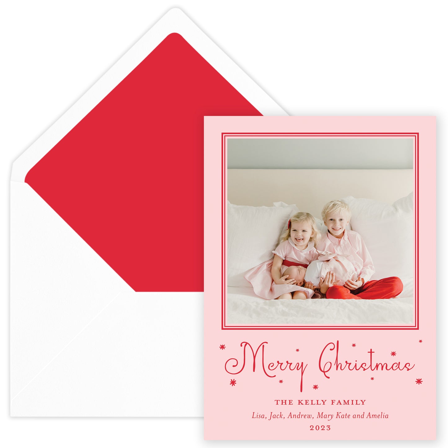 pink merry christmas drip holiday card