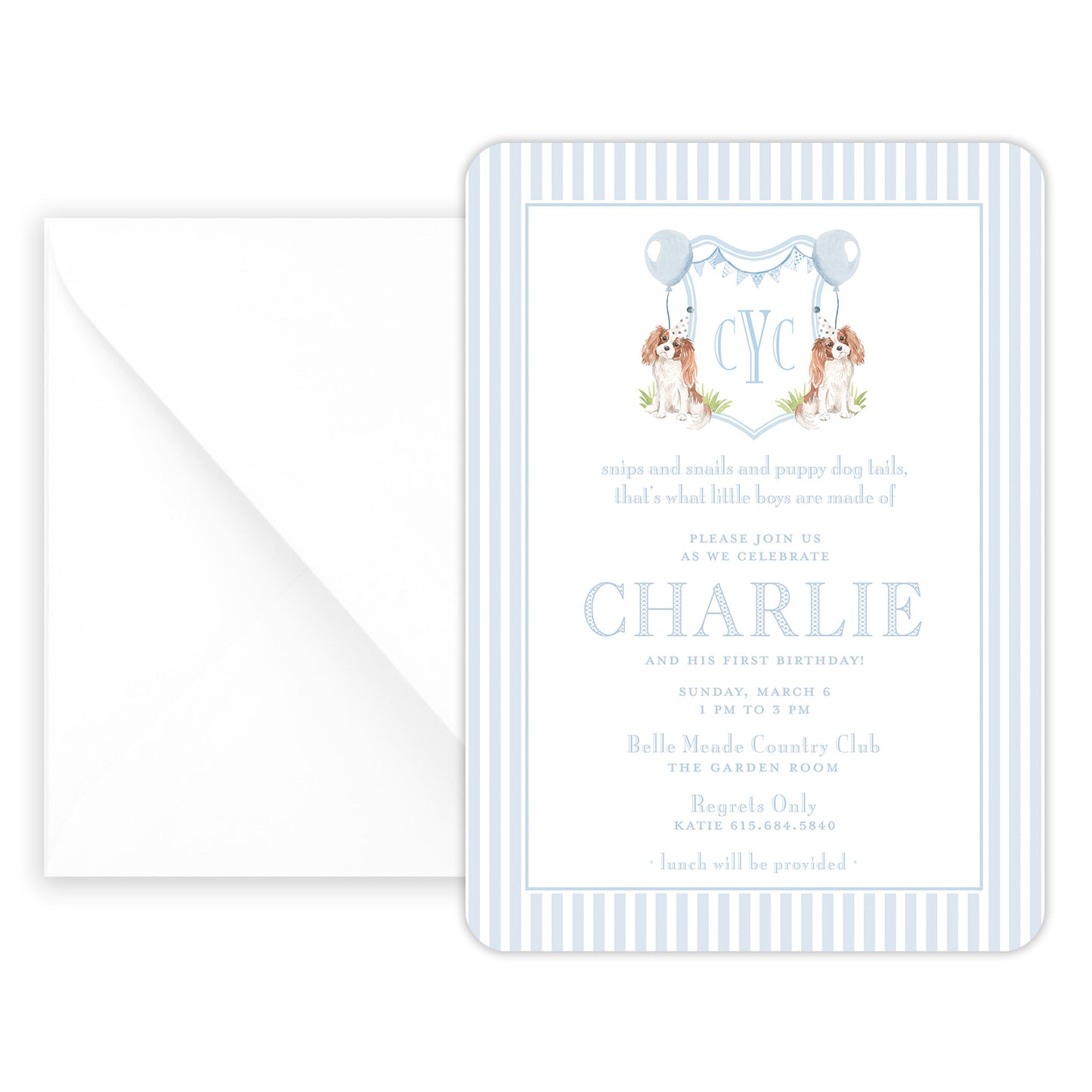 snips & snails cavalier king charles invitation