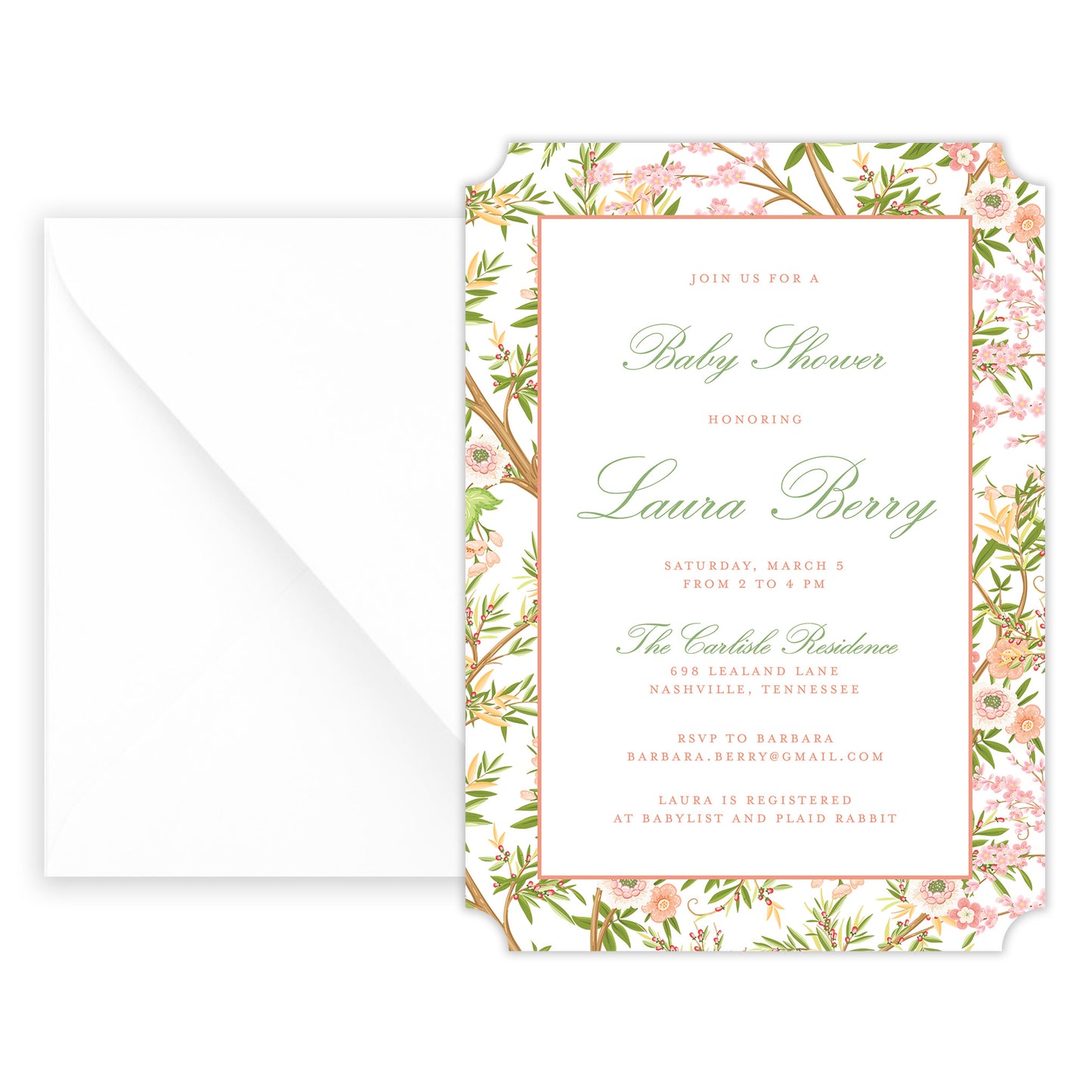 peach chinoiserie shower invitation