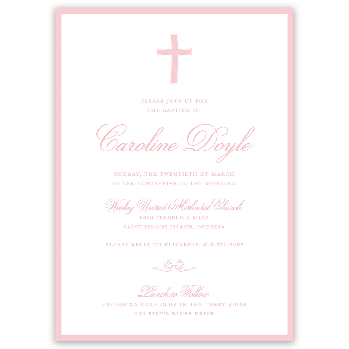 pink baptism invitation