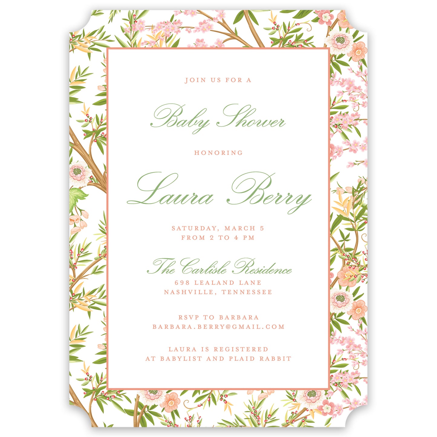 peach chinoiserie shower invitation