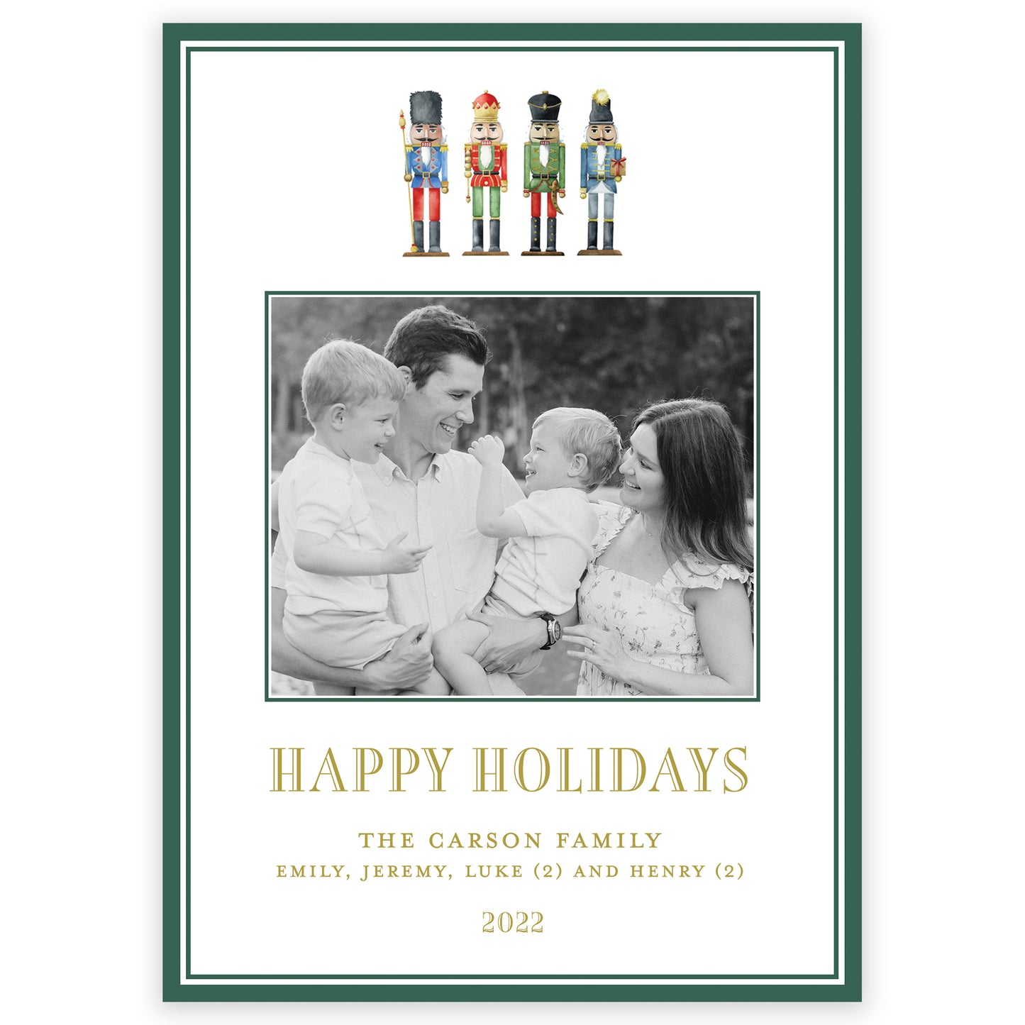 nutcracker green border portrait holiday card