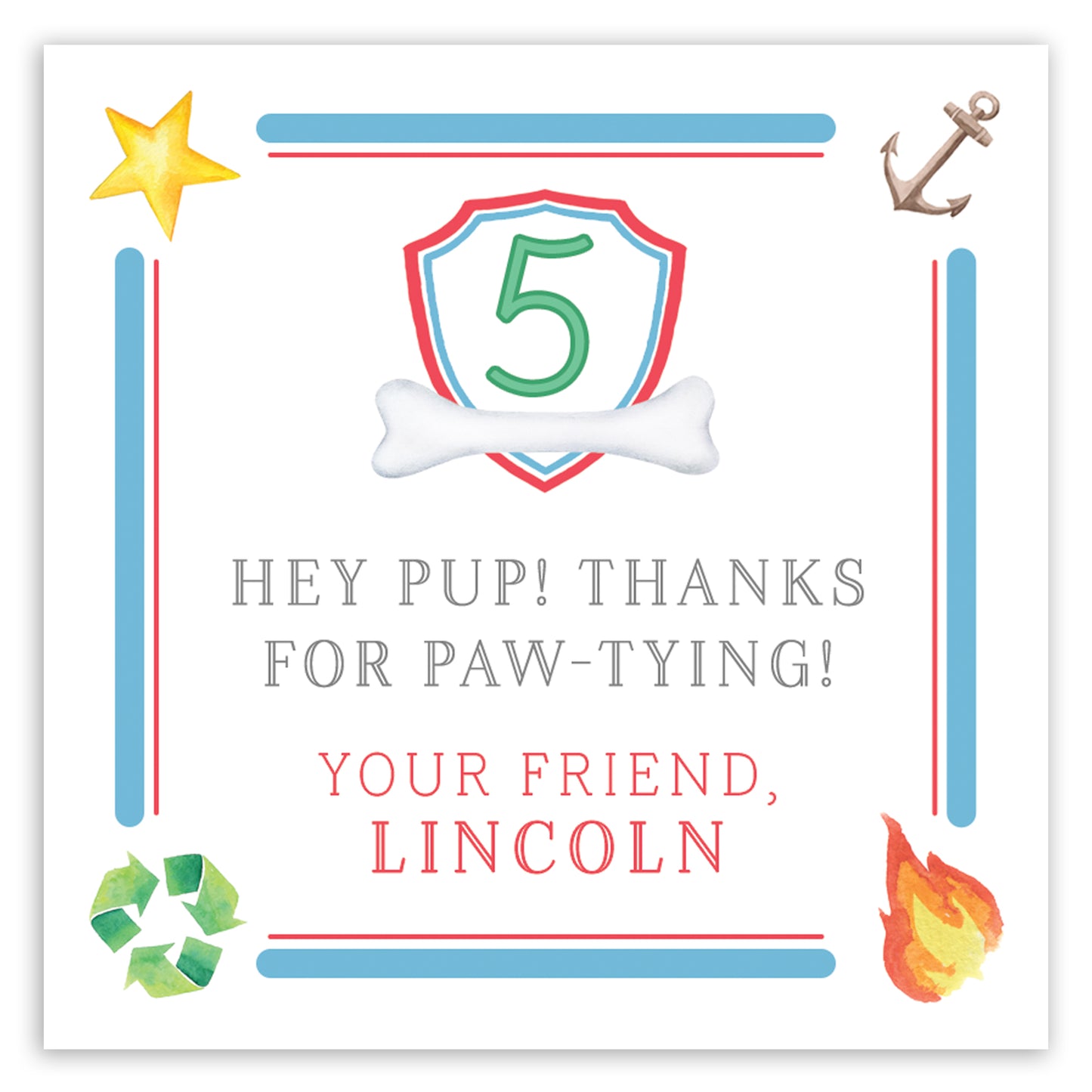 party pups thank you party favor card