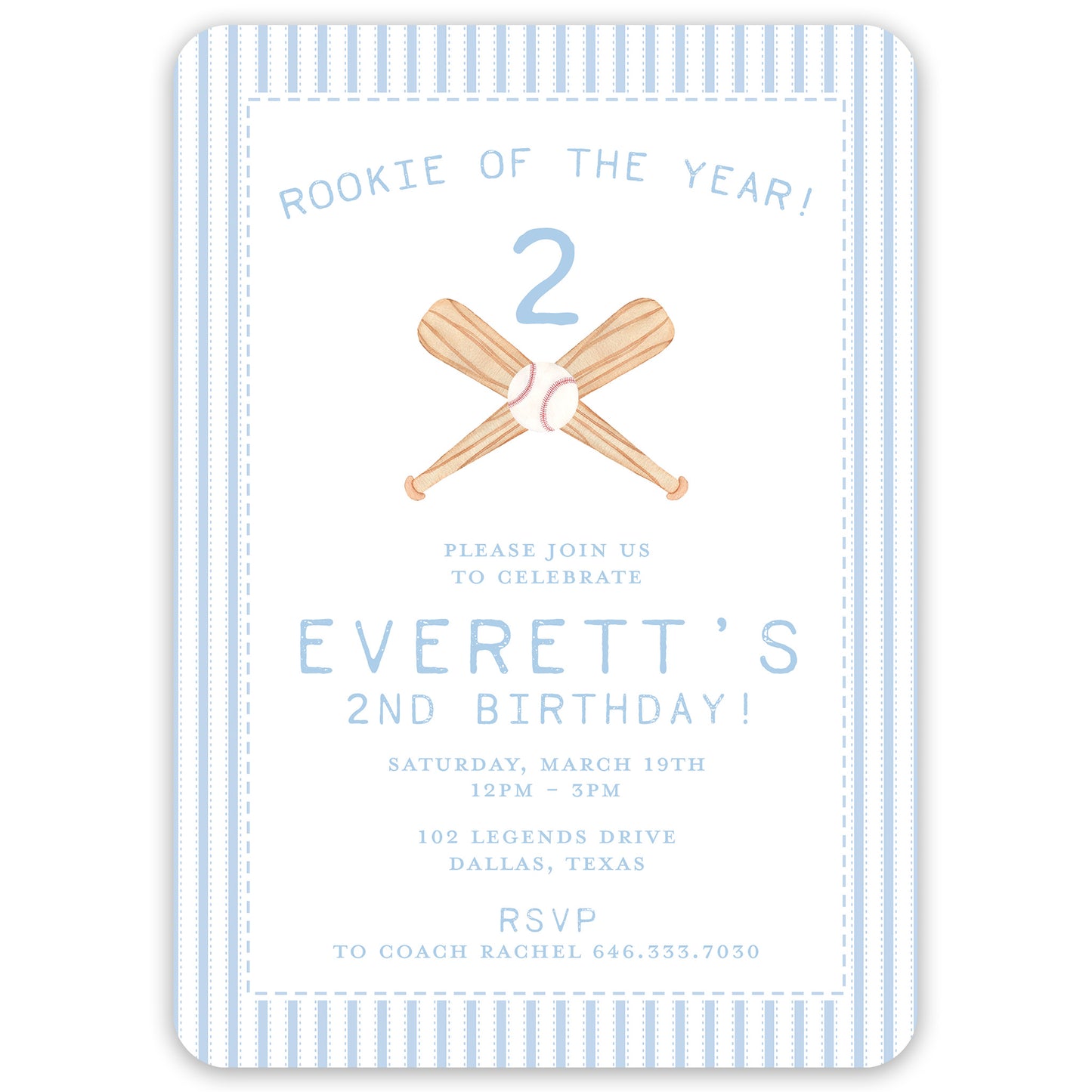 rookie of the year baseball birthday invitation