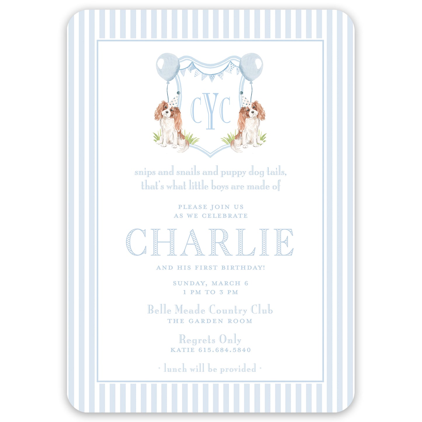 snips & snails cavalier king charles invitation